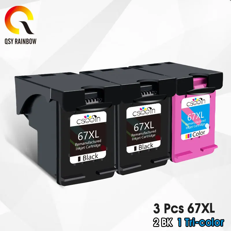 QSYRAINBOW 67XL kartrid tinta kompatibel untuk HP Deskjet 6052 6055 2774 4120 4122 4125 4135 4136 6052 Printer