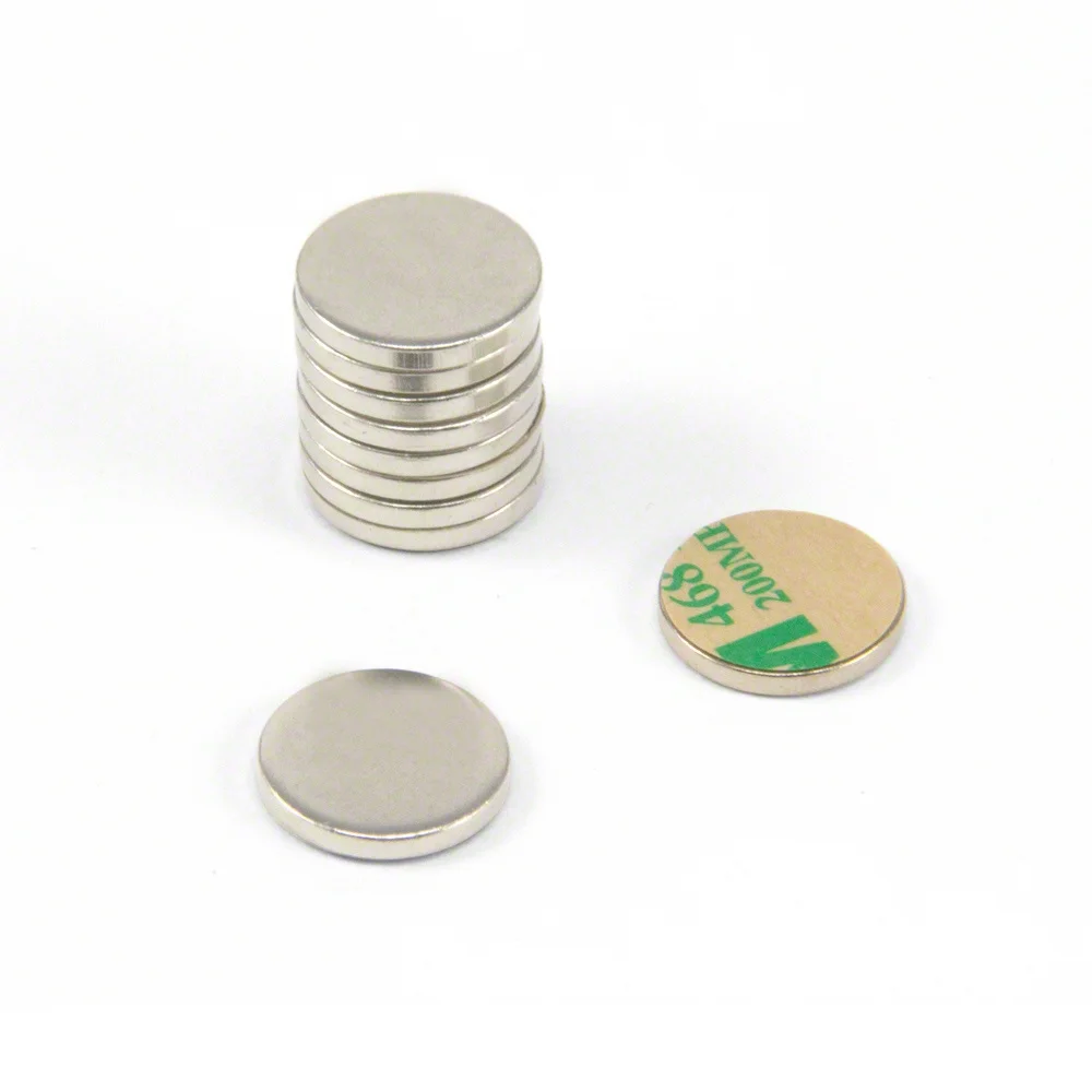 10x2mm Strong Neodymium Disc Magnets with Double Sided Adhesive, Powerful Permanent Rare Earth Magnets for Fridge, Office