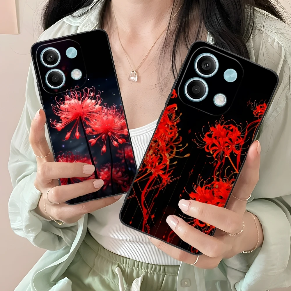 Red Spider Lily Color Mobile Cell Phone Case for Xiaomi Redmi Note 13 12 11 10 9 8 7 6 S A Pro Lite Plus 5G Black Cover Shell