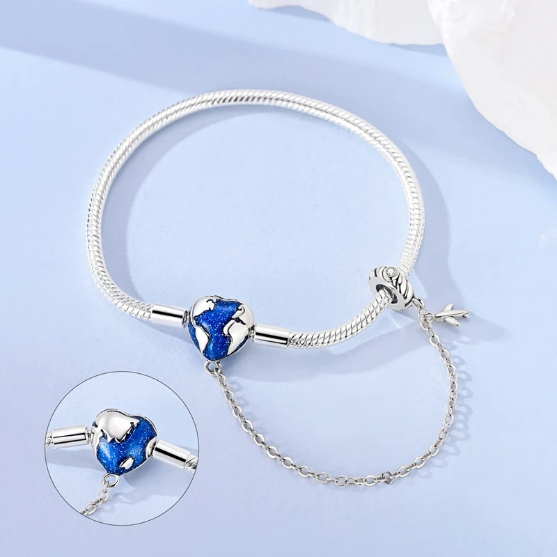 

New 925 Sterling Silver Heart Shaped Earth Bracelet For Women Fashion Birthday Jewelry Gift
