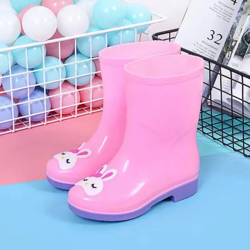 

New Kids Cartoon Water Shoes Durable Soft Sole Non Slip Waterproof Rain Boots for Toddler Girls Mid Calf Rubber Boots