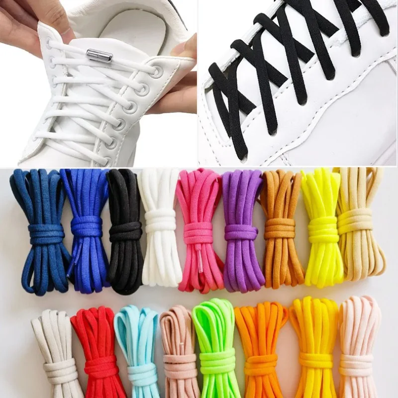 Cordes de verrouillage rondes en métal pour enfants et adultes, lacets de chaussures élastiques, lacets lumineux, baskets rapides, paresseux, 1 paire