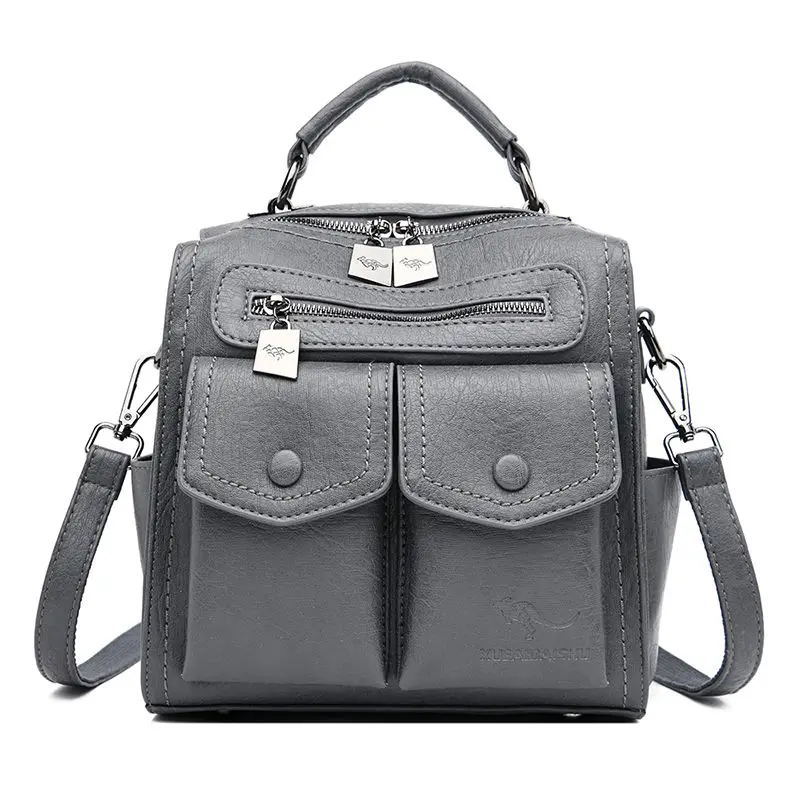 2023 New Backpack Women Fashion Casual Multi-Functional Leather Soft Leather Square Personalized Shoulder Bag