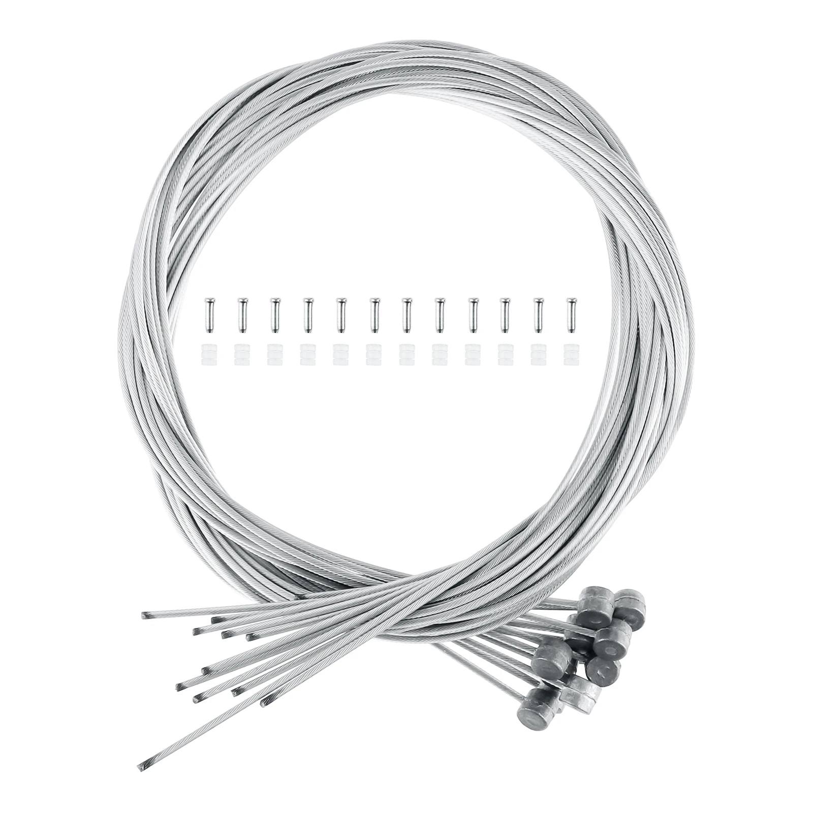 12pcs/set Bicycle Bike Brake Cable Inner Brake Cable Set with Cable End Caps Donuts for Mountain Bicycle Gear Cable Wire