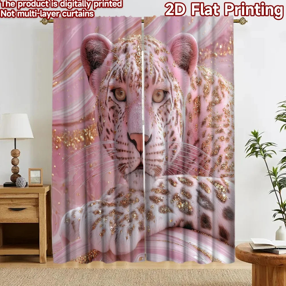 

2D flat printing 2pcs Curtain Window Curtains Pink Leopard Elegance Digital Printed Polyester Drapes Family Party Perfect for
