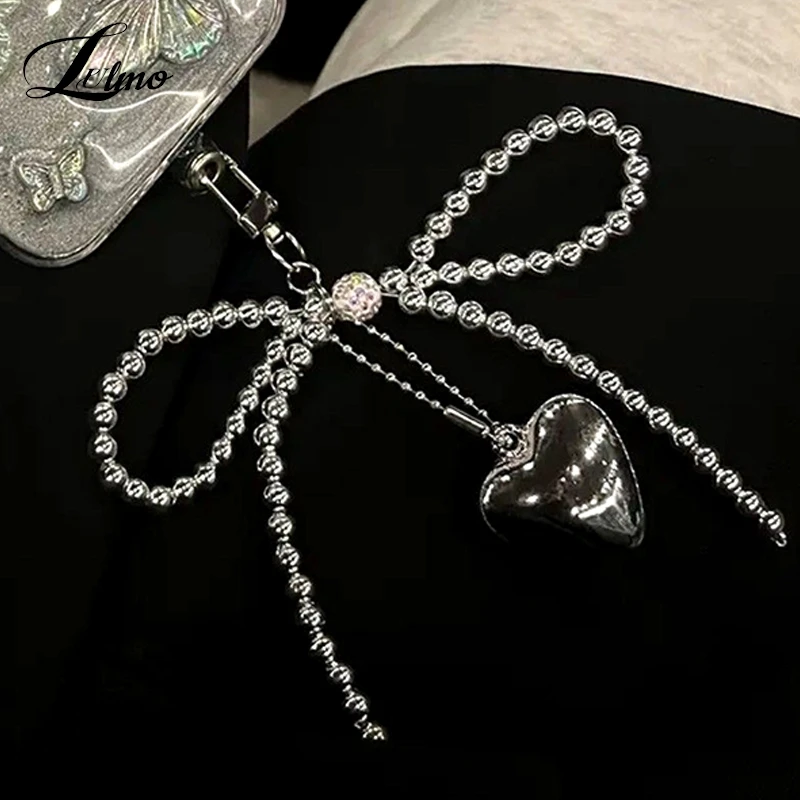 Ins Style Bowknot Beaded Key Chain Love Arrow Phone Pendant Headphone Case Charms Bag Decor Car Key Ring