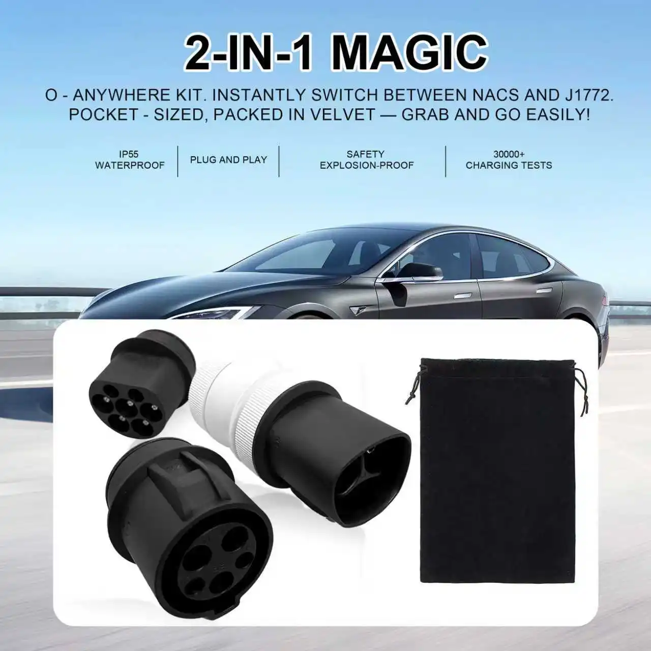 Electric Vehicle AC Charging Adapter, Electric Vehicle Converter: For Tesla to GBT/Type 1 or GBT to Tesla/Type 1