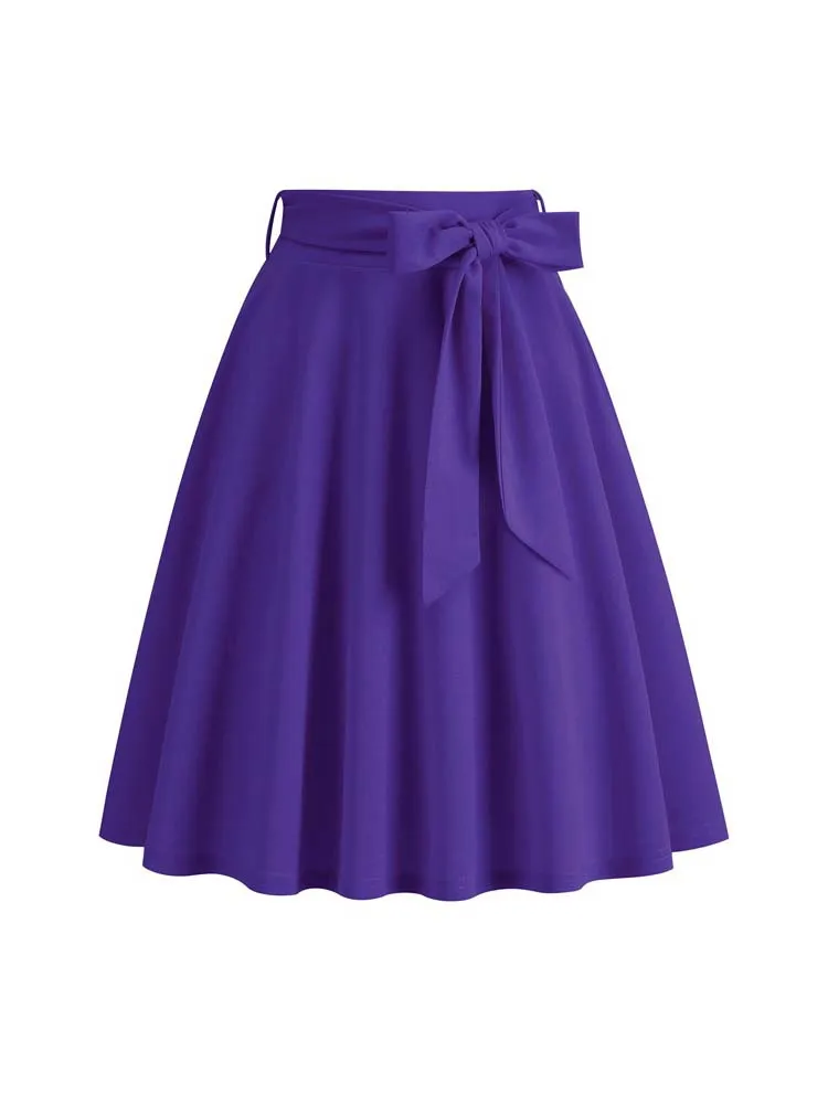 Dames Zomer Midi Lange Rok Effen Elegante Faldas Hoge Taille A-lijn 50s Swing Rokken - afbeelding 1