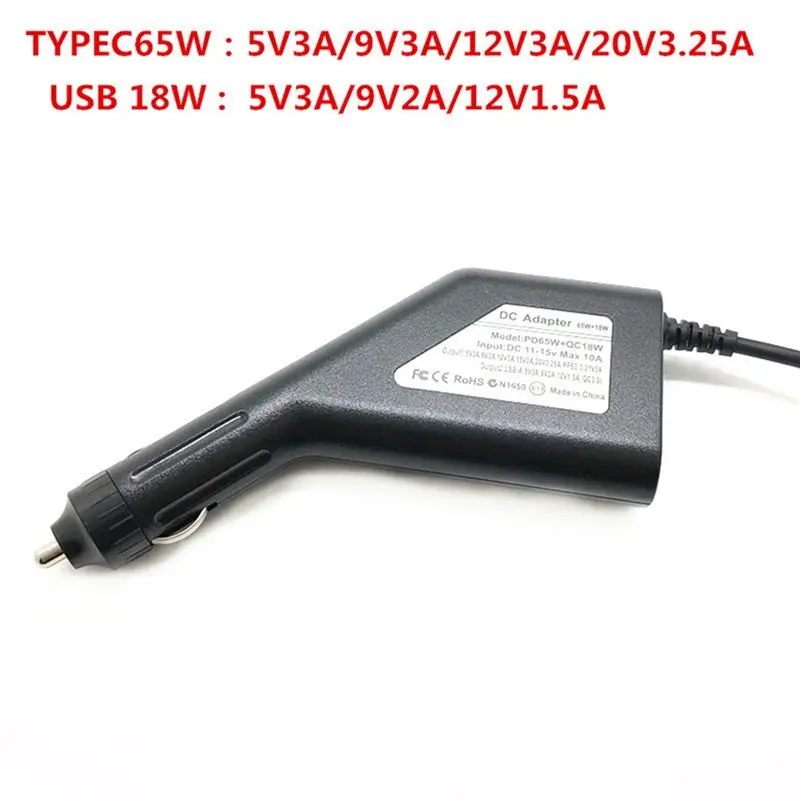 Ingenious-2X 65W USB Type C Universal Laptop Dc Car Power Supply Adapter For Lenovo Hp Asus 5V 12V Quick Charge 3.0