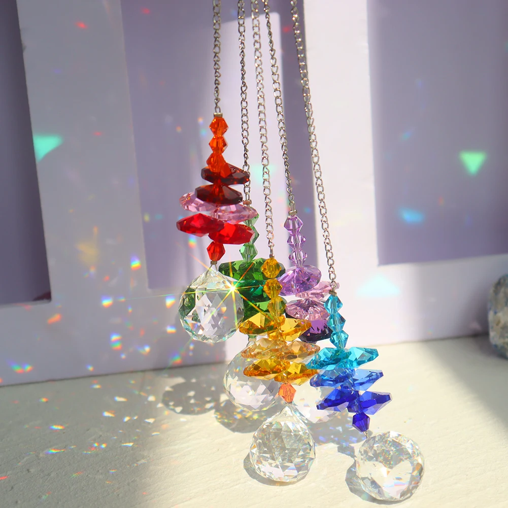 Crystal Windchimes Heart Pendant Handmade Sun Light Catcher Handmade Garden Window Wedding Curtain Decor Sunburst Wind Chime