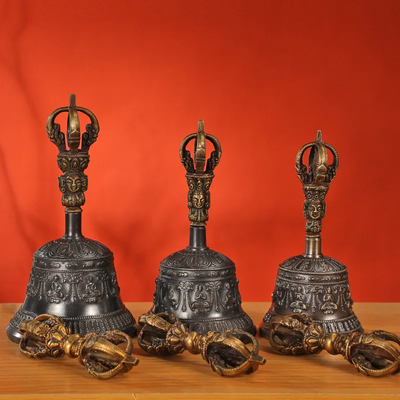 Handmade Nepal Five Vajra Bell Buddhist Ritual Instrument Clear Ringing Bronze Copper Bell