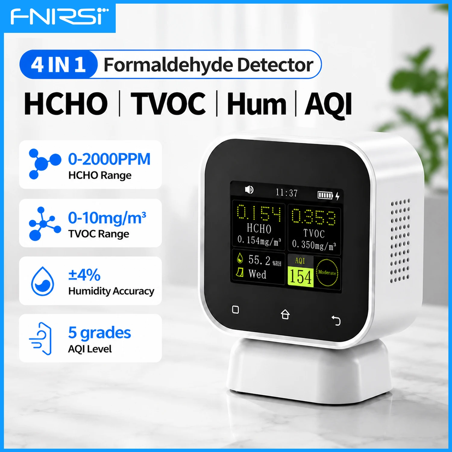 FNIRSI SFD-02 Indoor Air Quality Monitor Real-Time Monitoring of Formaldehyde TVOC Temperature Humidity for Home and Office