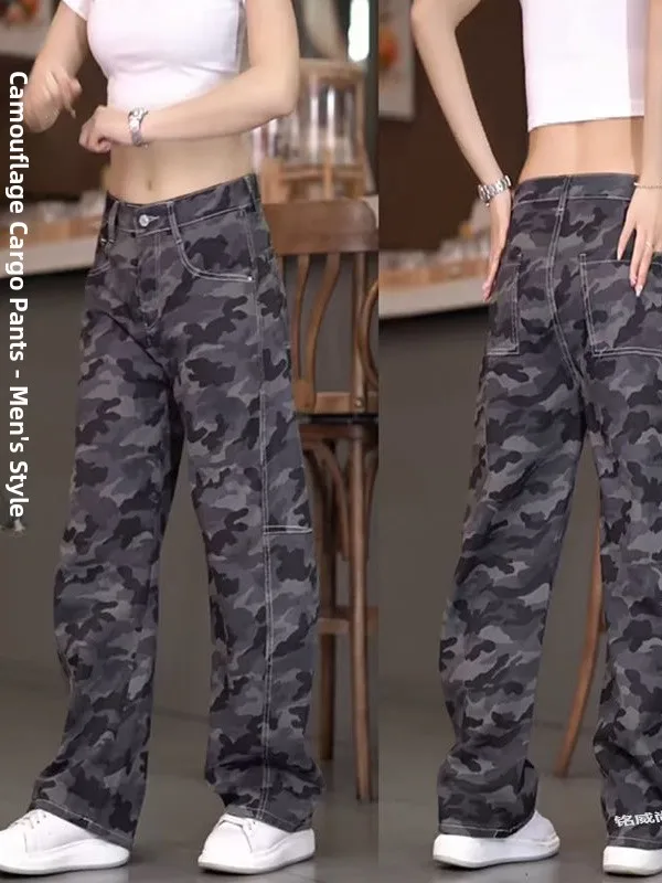 

New 2025 Camouflage Work Pants Men's High-End Casual Loose Straight American Knife Jeans Versatile Casual Pants