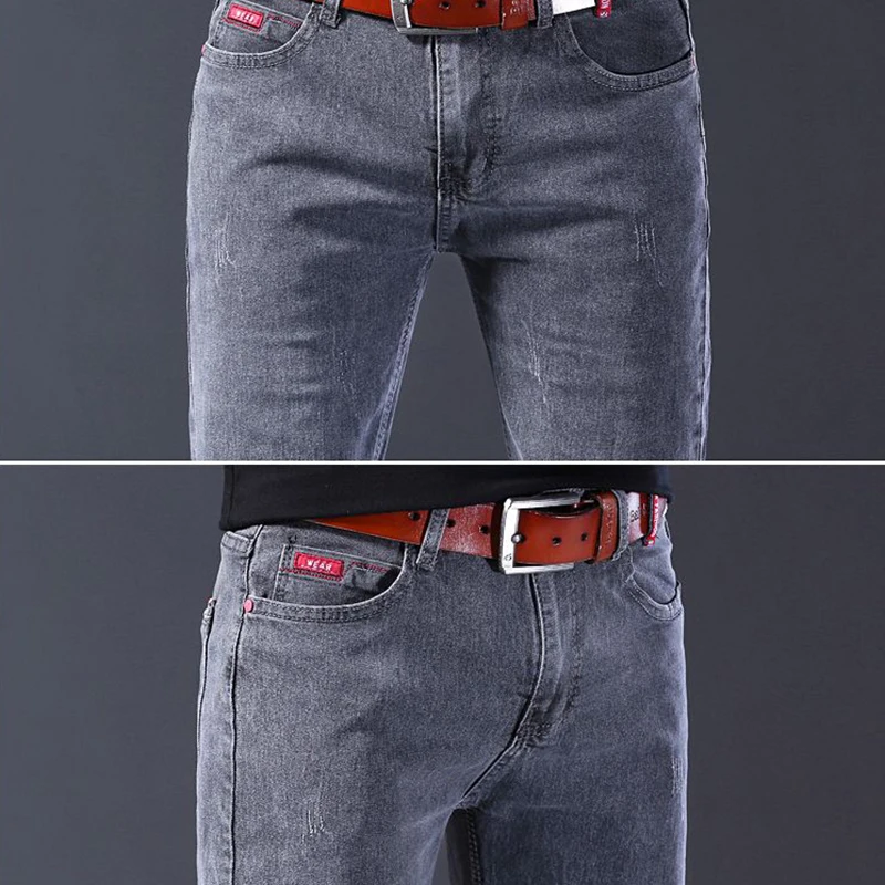 Pantalones vaqueros ajustados y cómodos a la moda para hombre, pantalones vaqueros informales inteligentes, rectos y sueltos, aspecto elástico Formal, pantalones grises más altos