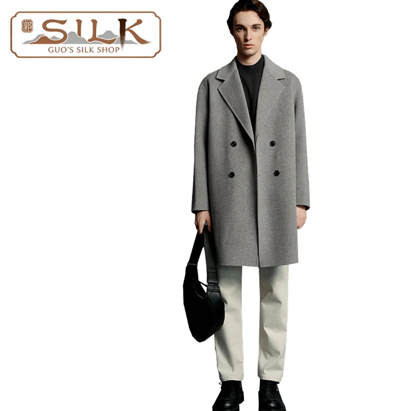 

Double-sided Wool Men's Winter Coat with Double-Buttoned Collar and Front Fastening Classic Outfit for Business and Casual Wear