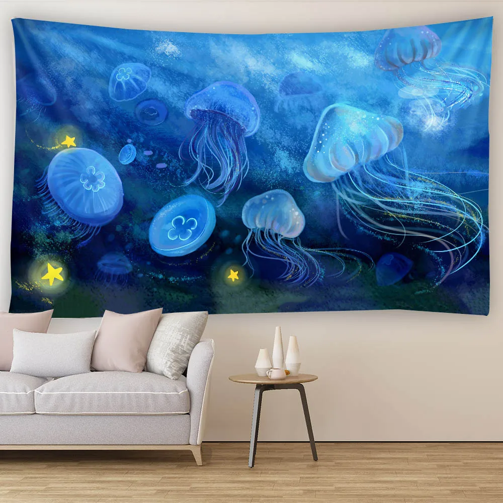 Dreamy Forest Jellyfish Tapestry Soft Fabric Background Cloth Multiple Patterns And Sizes Home Decoration Hanging Paintings