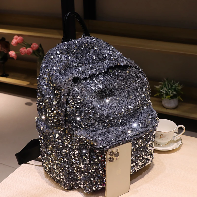 Plecak damski z cekinami, błyszczący, modny plecak na studia, luksusowy tornister szkolny, 2025