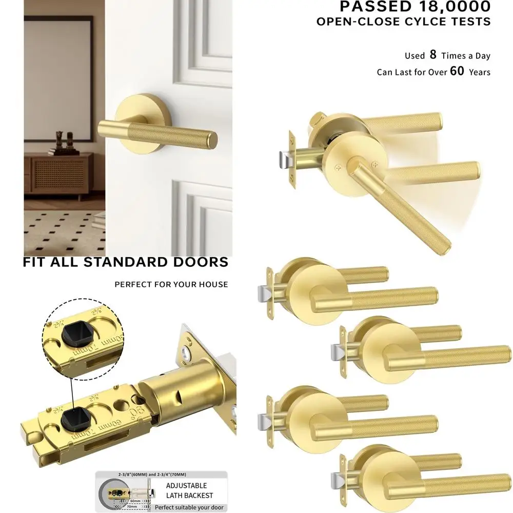 

Brushed Gold Interior Door Handles with Locks, Suitable for Bedrooms and Bathrooms, Heavy Duty, for Left and Right Sided Doors