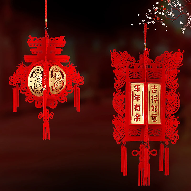 1 Pc Traditional Chinese Lantern 2024 Chinese New Year Tassel Hanging Red Lantern Spring Festival Party Decor