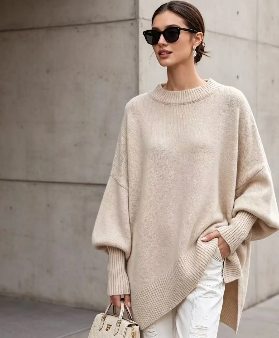 Women's Autumn Winter Round Neck Knitwear Loose Lazy Sweater Pullover