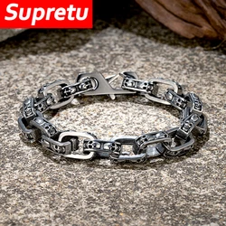 Gothic Punk Skull Bracelet Viking Curb Cuba Chain Bangle Men Women Never Fade Stainless Steel Biker Wristband Charm Jewelry Gift