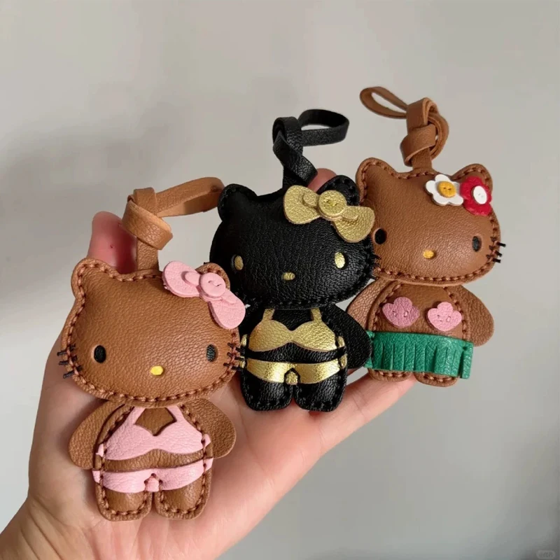 Pingente de Bolsa Sanrio Hello Kitty, Chaveiro de Mochila de Alta Qualidade, Corrente de Couro para Celular, Presentes de Aniversário