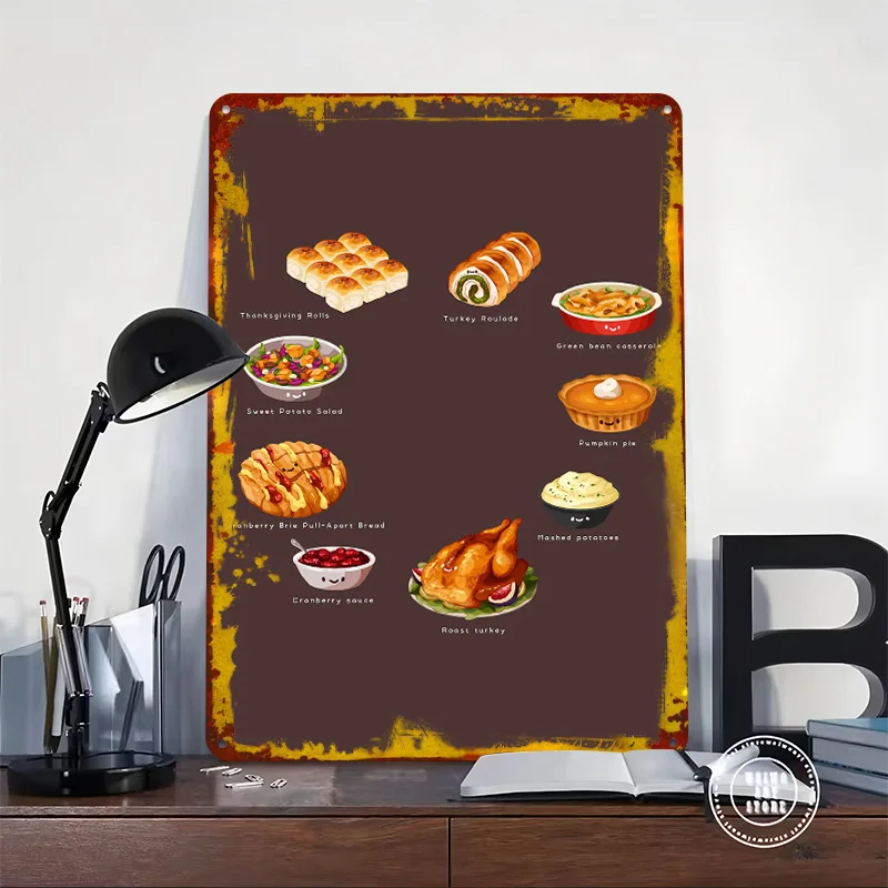 Thanksgiving Feast Cartoon Tin Plaque Poster Customized Wall Art Retro Vintage Metal Signs for Man Cave Decoration Home Decor At