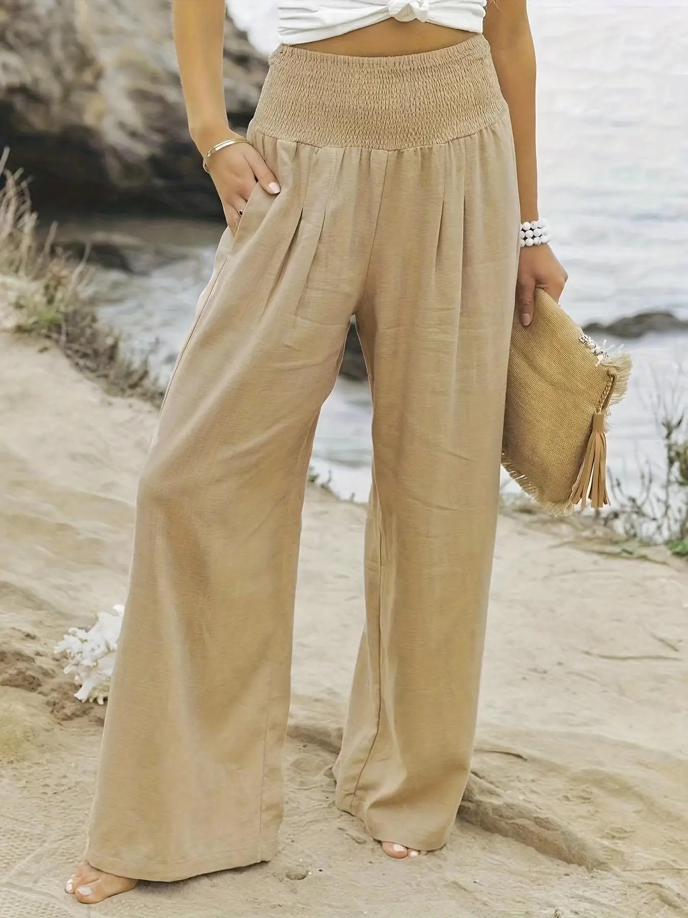 2024 New Spring and Summer Cross-border Women's Casual Pants Casual Style Cotton Do Old Mid-waist Ladies Pants for Outside Wear