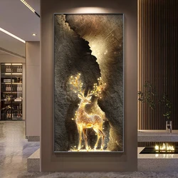 Light Luxury Entrance Door Foyer Decoration Light Painting Abstract Corridor End Living Room Lobby Reindeer LED Hanging Painting