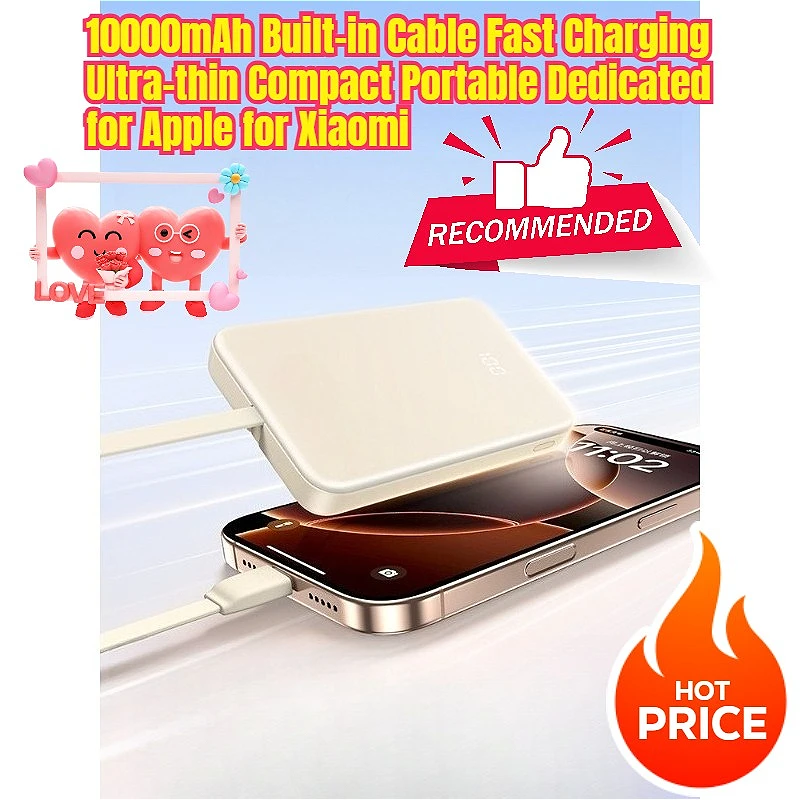 

10000mAh Built-in Cable Fast Charging Ultra-thin Compact Portable Dedicated for Apple for Xiaomi