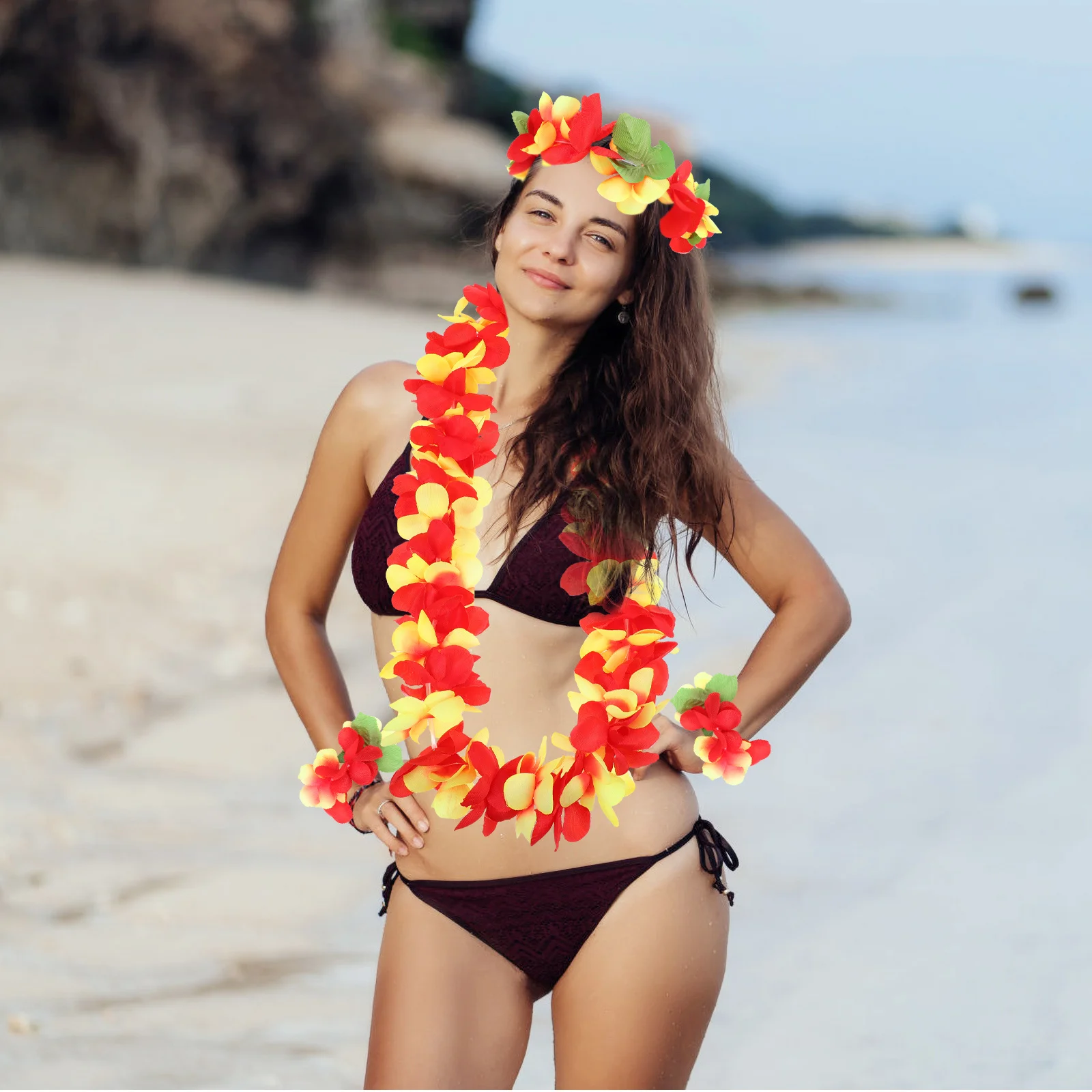 

1 set Flower Leis Set Bright Color Lightweight Party Decor Tropical Garlands Festival Decor Stage Performance Wreaths Party