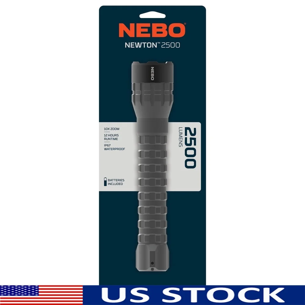 

2500 Lumen LED Handheld Flashlight Waterproof Aluminum 5 Light Modes Easy Touch Switch 9 AA Batteries Included Durable Outdoor