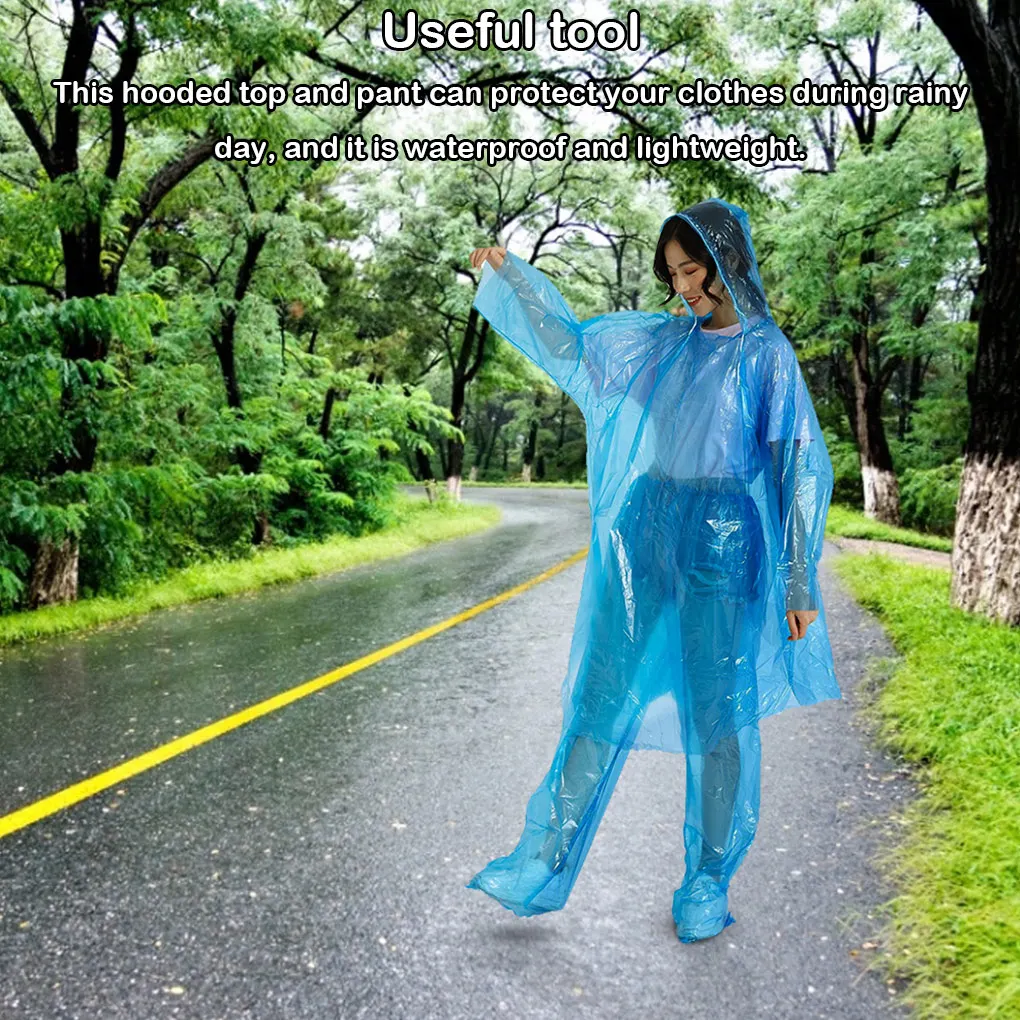 Color Random PE Split Raincoat Camping Traveling Waterproof Top Pant Rain Clothes Outdoor Equipment Rainwear Blue