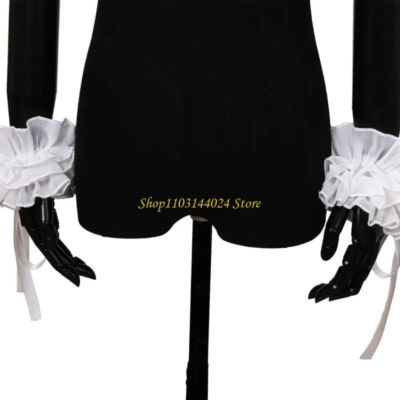 N5KE White Elizabethan Ruffle False Collar Choker with Wrist Cuffs Set for Renaissances Fairs and Theatrical Performances