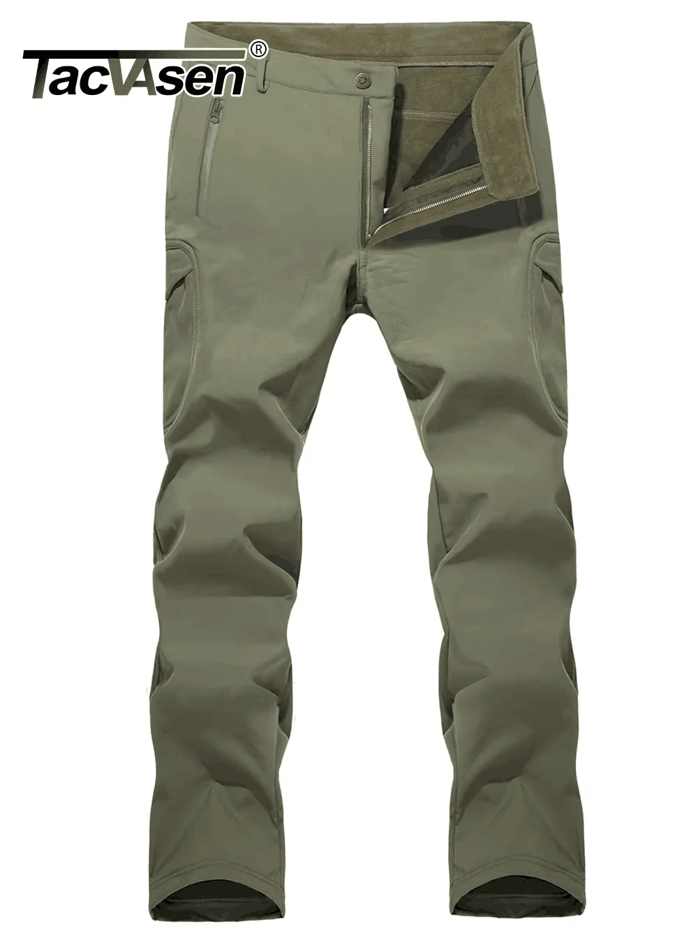 

TACVASEN Winter Water Resistant Warm Fleece Lined Pants Mens with Multi-Pockets Workout Pants Windproof Hiking Softshell Trouser