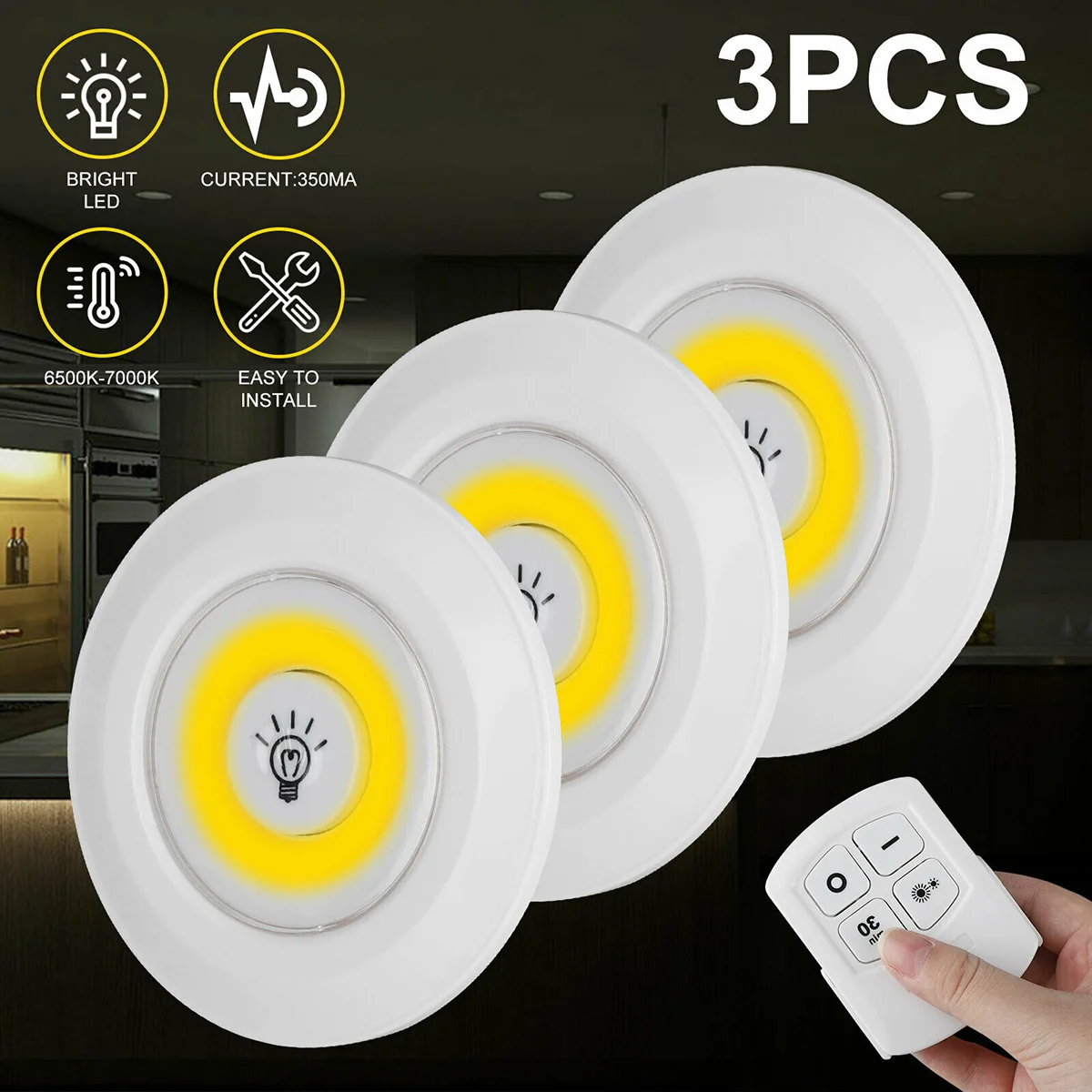 

3Pcs Dimmable Wireless Touch Night Light Cob Cabinet Wall Light Timing Operated for Bedroom Porch