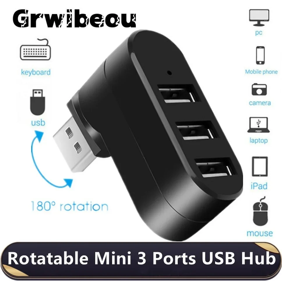 Koncentrator USB 2.0 Koncentrator USB 2.0 Multi USB Rozgałęźnik Obrotowy 3-portowy rozdzielacz z wieloma portami Rozgałęźnik Mini USB 2.0 Hub Akcesoria komputerowe