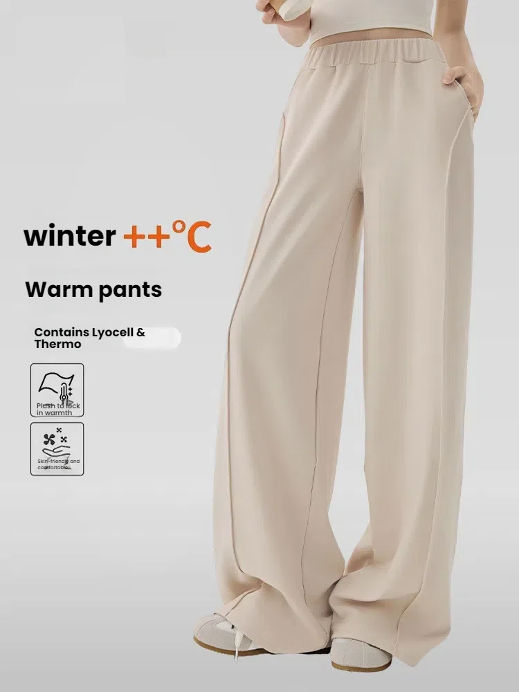 

Women's Warm Straight Pants Winter Plus-fleece Wide Leg Trousers loose Casual Sports Pants Woman clothes street style