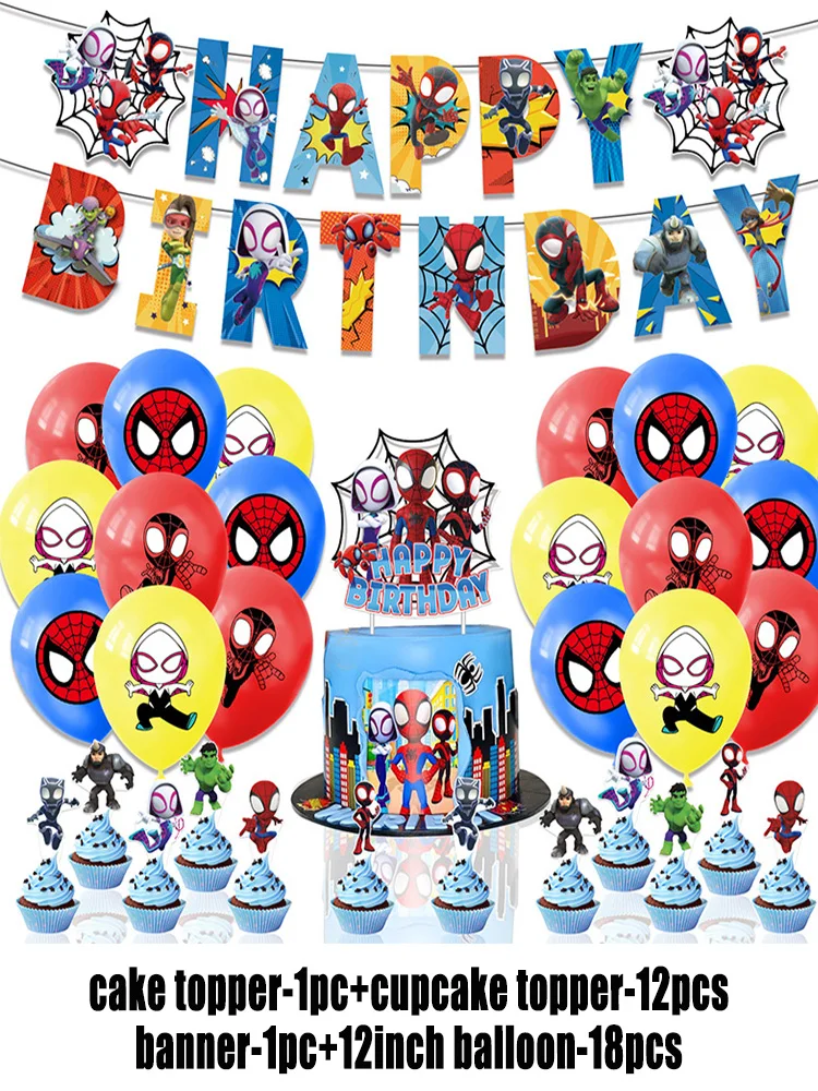 Marvel Spidey And His Amazing Friends Birthday Party Supplies Decor SpiderMan Balloon Banner Backdrops Cupcake Topper Kids Gifts - Image 3