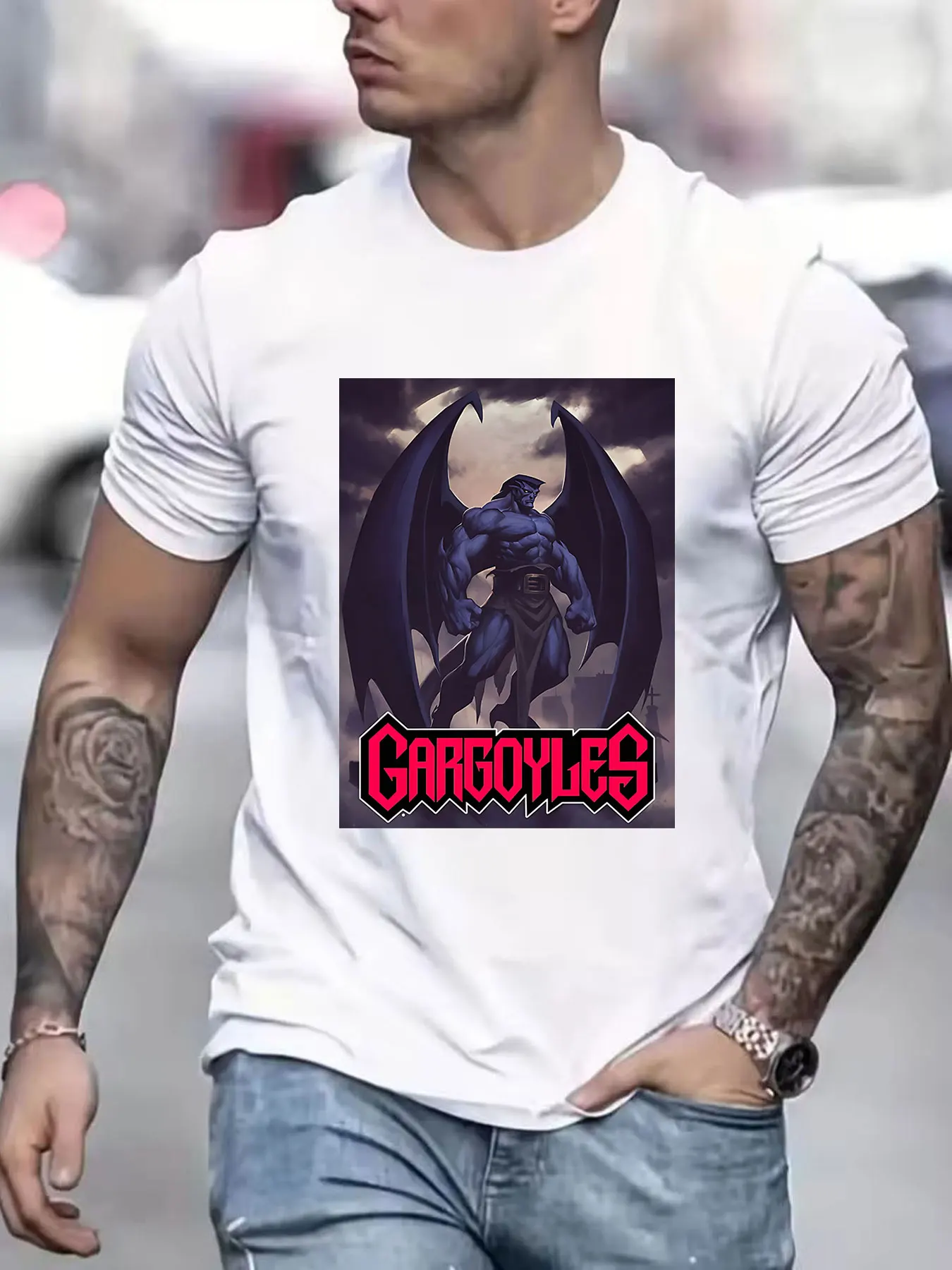 Men's Cotton T-Shirt Gargoyles Goliath Graphic Print Retro 90s Cartoon Inspired Casual Tee