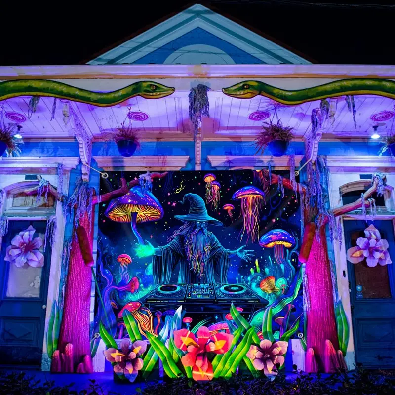 VIKAMA DJ Wizard Rainbow Mushroom Jellyfish psychedelic Tapestry Wall Art for Bedroom Living Room Decoration Electronic Music
