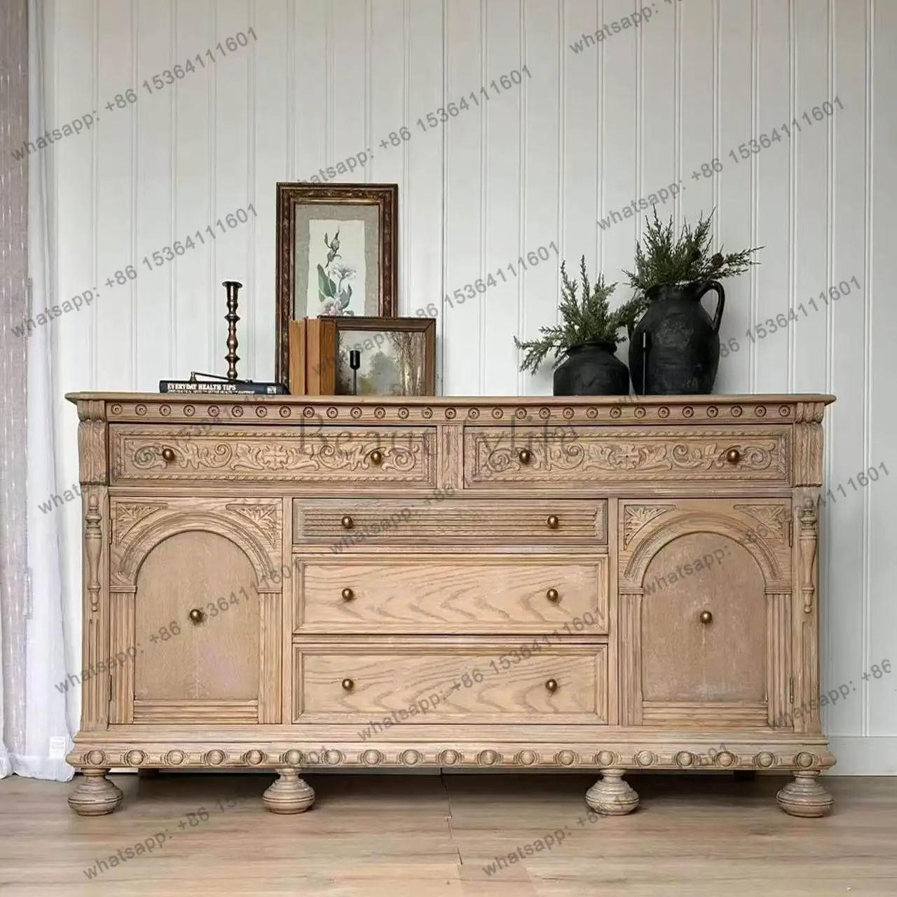 XX. American retro solid wood dining side cabinet, living room multi-drawer retro style storage storage cabinet