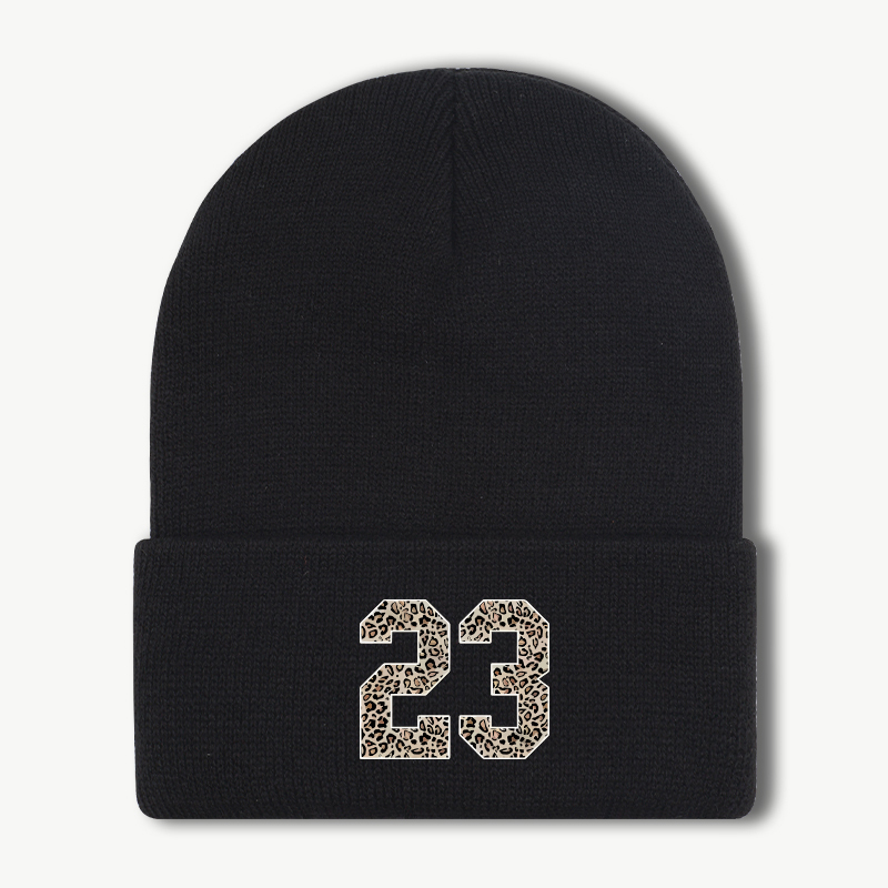  Leopard Print Digital 23 Knit Beanie Warm, Comfortable, High-Stretch Beanie Sporty, Trendy, Fashionable Unisex Winter Daily Comm 