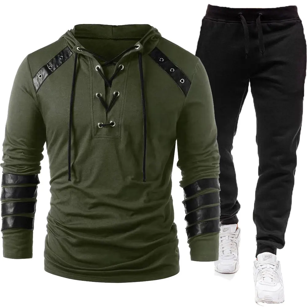 Outono novo tamanho europeu com capuz masculino casual moletom jaqueta elegante e personalizado conjunto de couro casual para homem