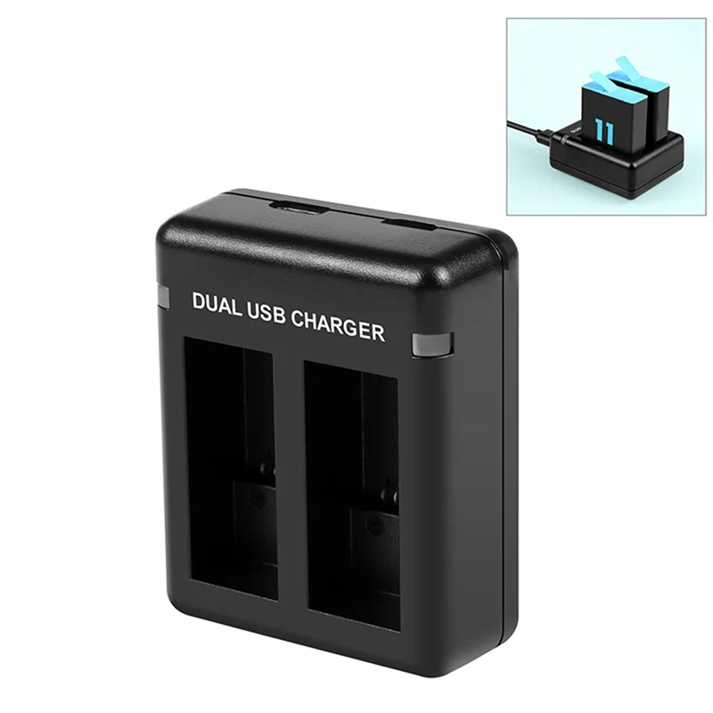 ABDE-For Gopro Hero11 أسود / HERO9 أسود / HERO10 USB فتحة منفذ مزدوج شاحن بطارية مزدوج أجزاء كاميرا الحركة السوداء