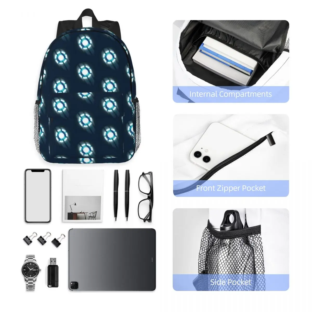 Iron Man 15-Inch Waterproof Backpack - Lightweight Travel Bag with Multiple Pockets for Organization