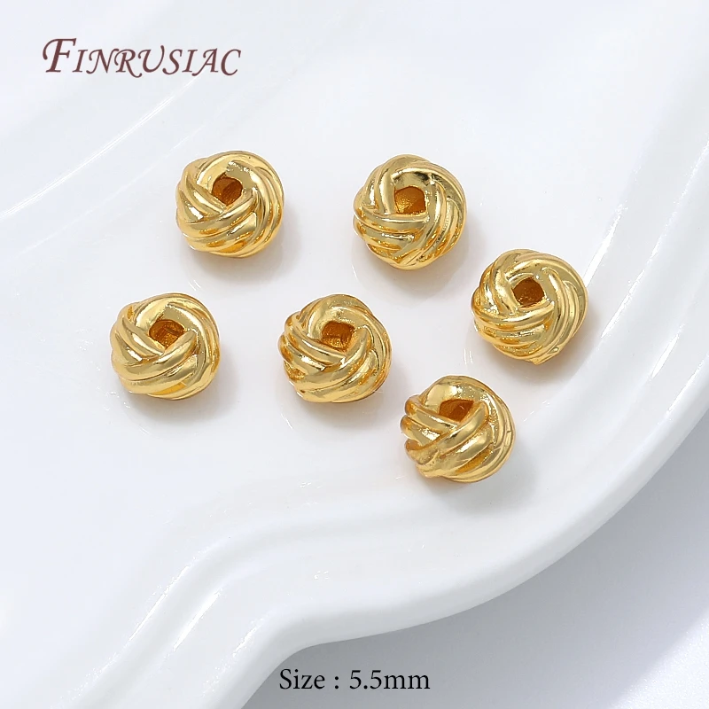 5.5mm 18K Gold Plated Twisted Spacer Beads Woven Ball Beads For DIY Pearl Bracelet Necklace Making Jewelry Accessories
