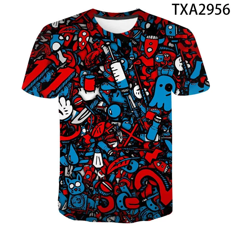 Camisetas con estampado 3D de Graffiti Grunge para hombres y mujeres, ropa de calle de cuello redondo, Tops de gran tamaño, dibujos animados, Verano