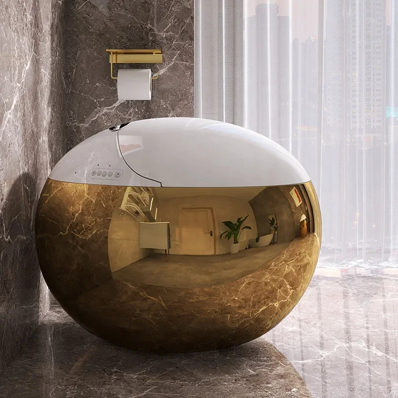 Patented Design Custom Gold Plated Oval Toilet Designer Circular Smart Bathroom Throne Round Gold Finish Hi-Tech Toilet