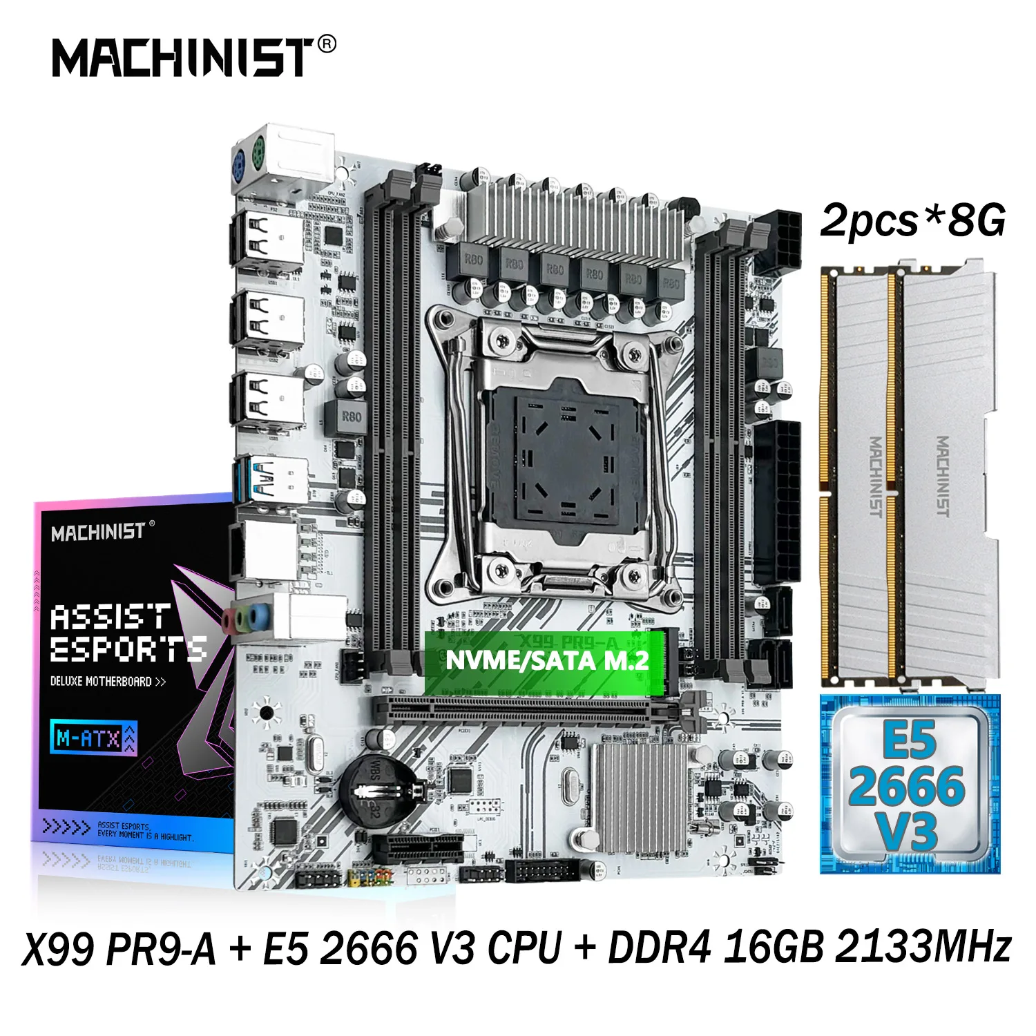 

MACHINIST X99 комплект материнской платы Xeon E5 2666 V3 ЦП LGA 2011-3 процессор 16 Гб DDR4 оперативная память NVME M.2 USB 3,0 M-ATX